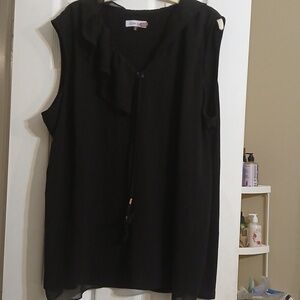 Calvin Klein Black Sleeveless Ruffle Tie-Neck Camisole